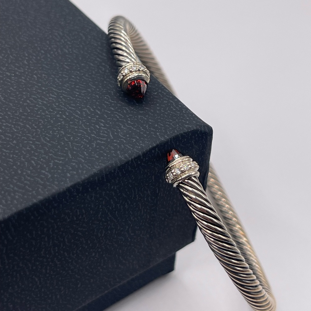 David Yurman Cable Classics Bracelet with Garnet and Diamonds, 4mm
